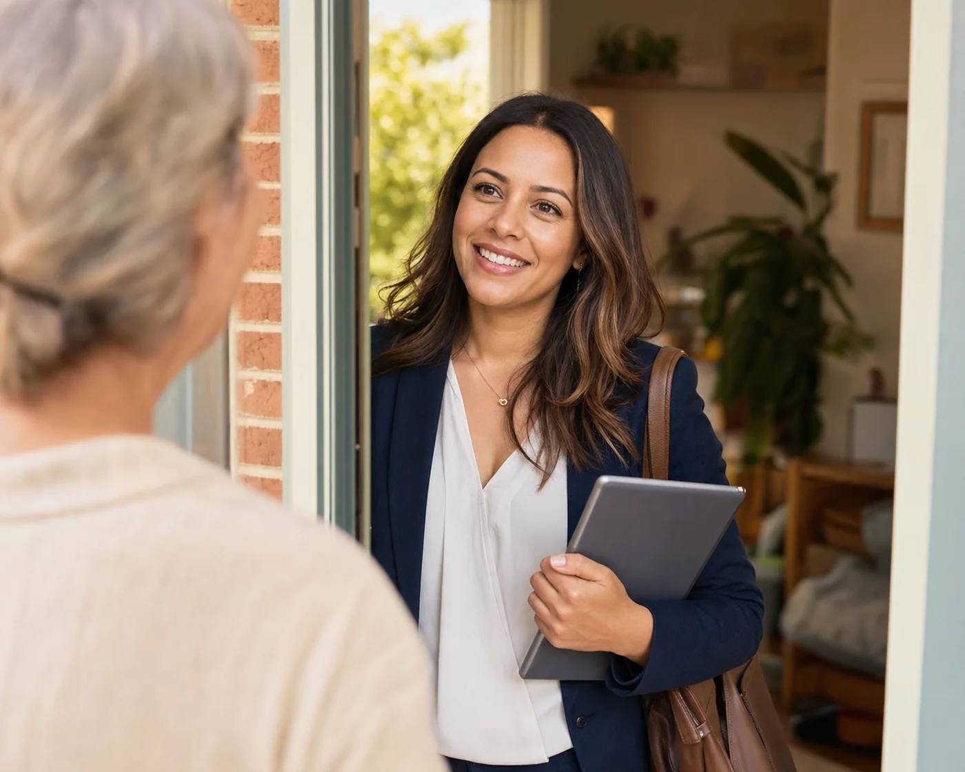 Social worker arriving for a client visit